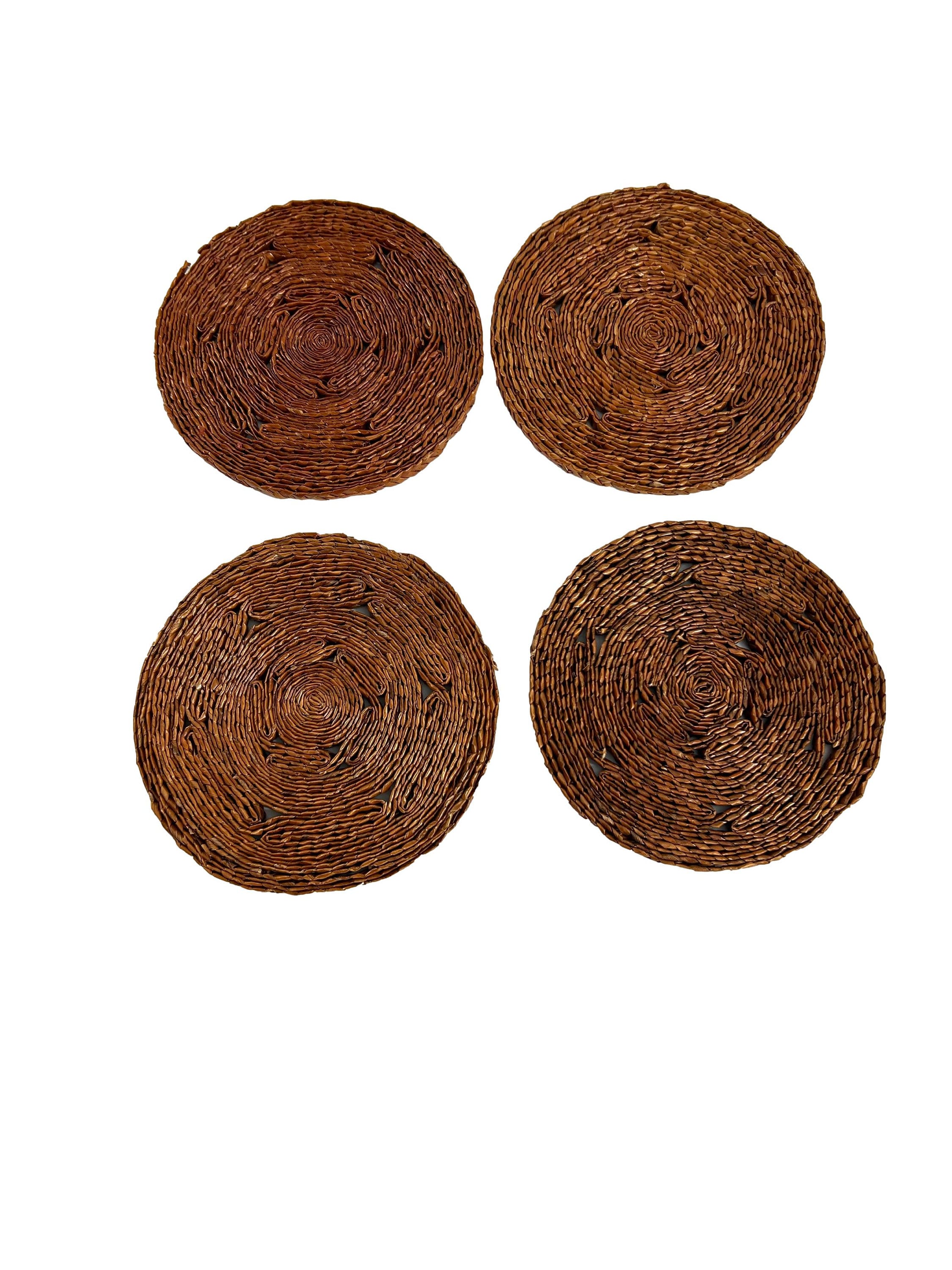 Vintage Lot of 4 Wicker Straw Woven Rattan Trivets 8" Diameter Rust Brown Hot Pad
