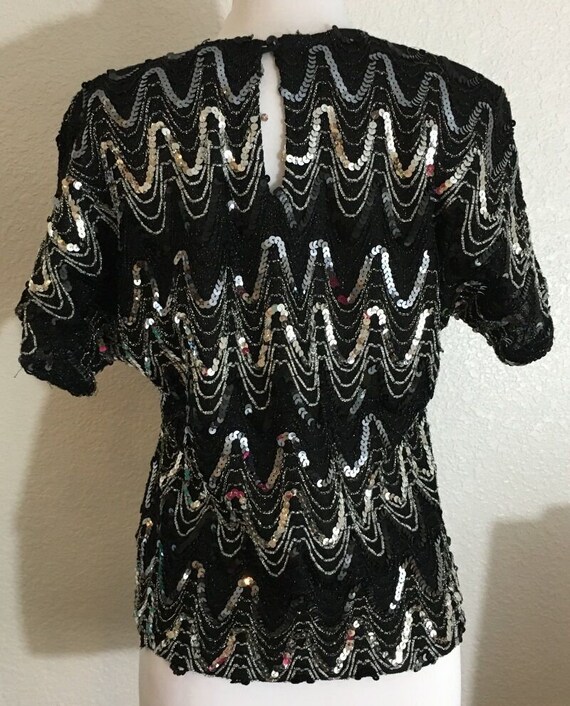 Adamo Womens Shirt Size Small Black Silver Sequin… - image 3