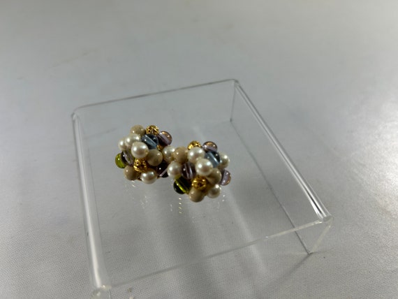 Vintage Liz Claiborne Clip On Cluster Earrings Fa… - image 2