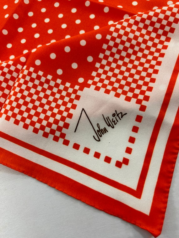Vintage John Weitz Orange White Polka Dot Checkerboard Scarf