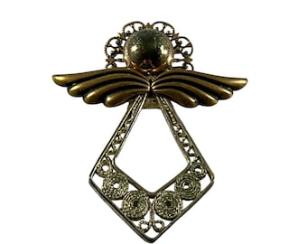 Vintage Gold Tone Angel Brooch Pin Filigree Swirl Design Religious Pendant