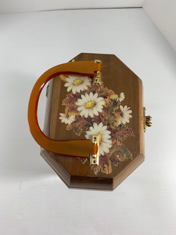 Vintage Decoupage Wood Box Brown Floral Daisies F… - image 5