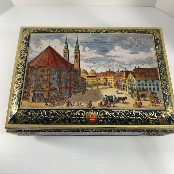 Vintage 1992 Large E Otto Schmidt Tin Biscuit Cookie Box Vintage 1992 Large E Otto Schmidt Tin Biscuit Cookie Box