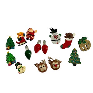 Vintage Mixed Lot 14 Christmas Button Covers Santa Reindeer Tree Stocking Bulbs Snowman