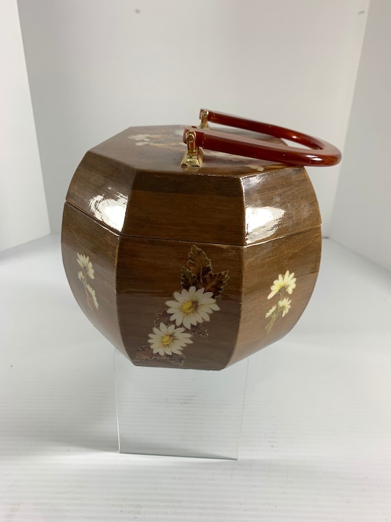 Vintage Decoupage Wood Box Brown Floral Daisies F… - image 2