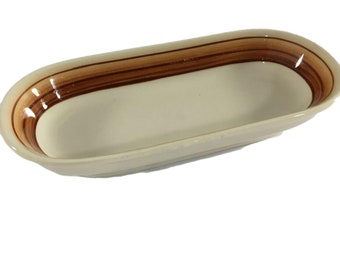 Mayer China Lamure Restaurant Ware Hand Painted Bowl Oval Serving Dish Butter Browns Vintage