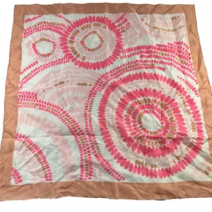 Vintage Simone Rain Scarf Water Repellant Japan Pink Tan Geometric Circles 26" Square Acetate
