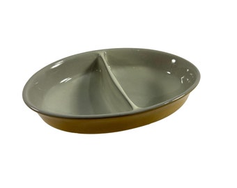 Franciscan El Dorado Oval Divided Vegetable Dish Bowl 10&quot; Gold Gray Earthenware Casserole Serving Vegetable Discontinued Vintage