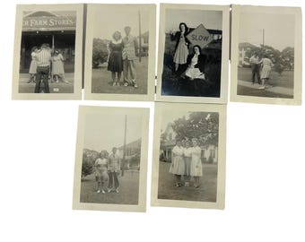 Possibly 1940s Photographs Lot of 6 Couples Men Women Street Sign Store House Ephemera