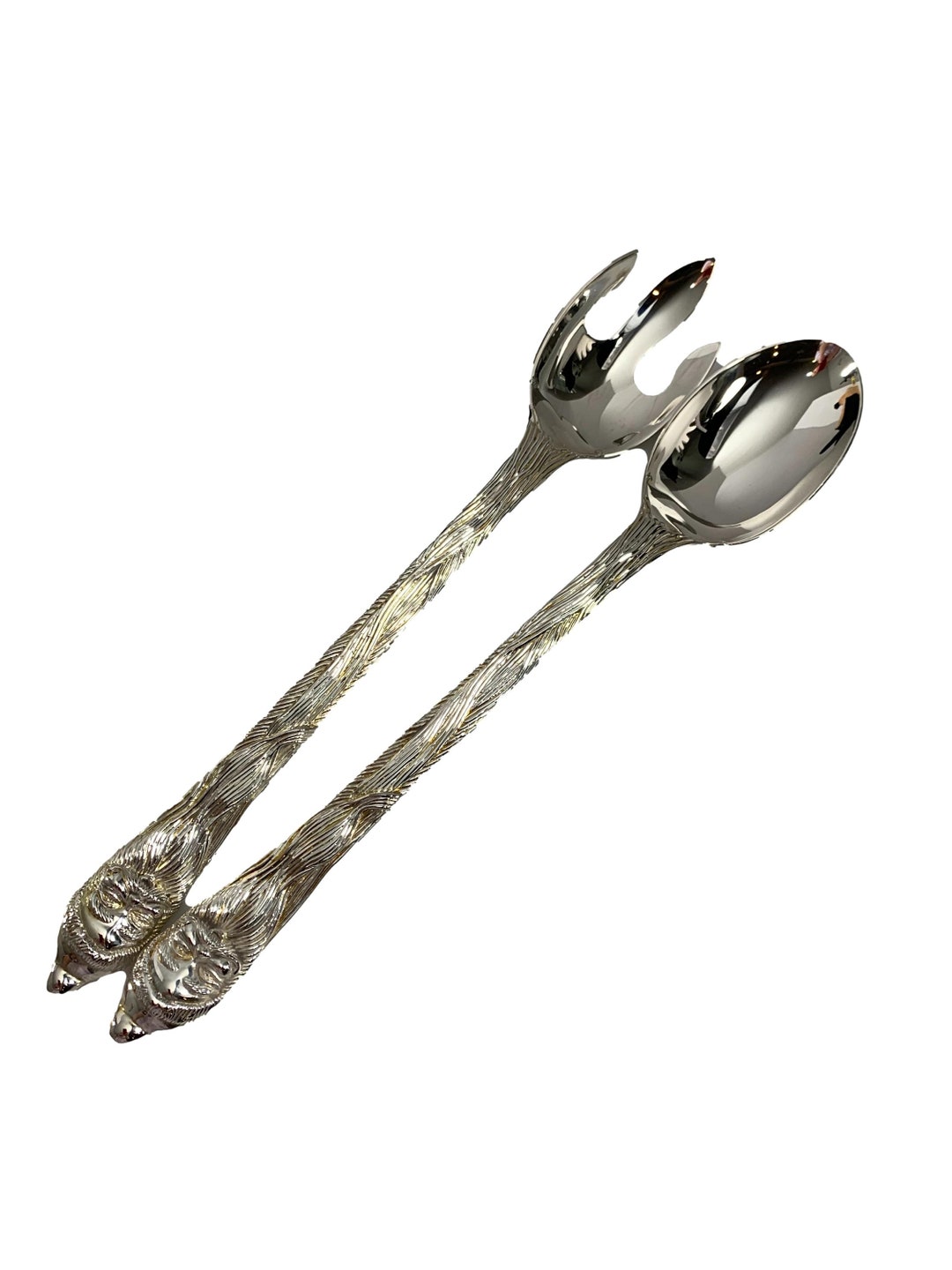 Vintage Salad Server Set Silverplate Silver Plate Ornate Santa Etsy