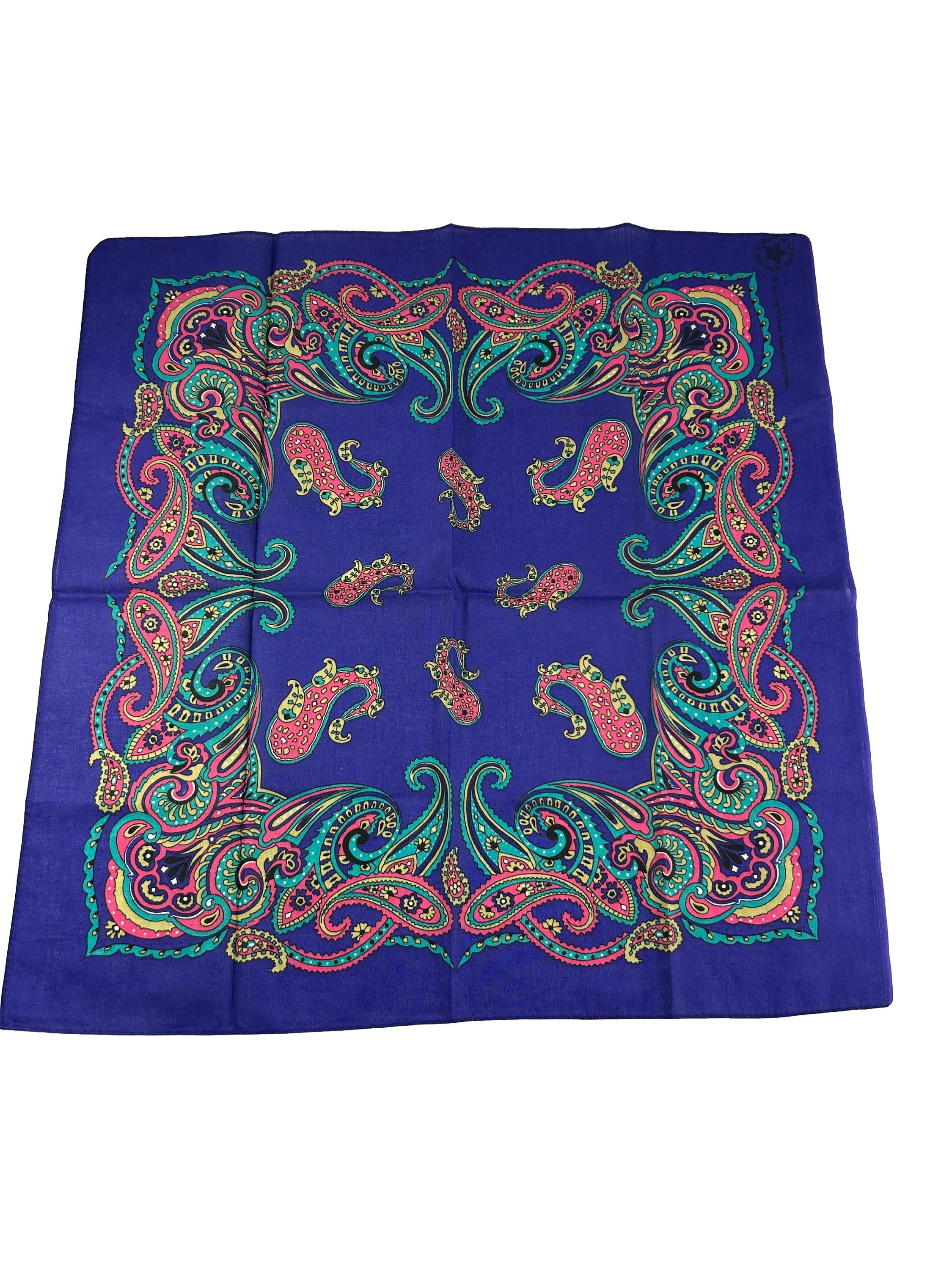 NEW VTG 80s Blue Multicolor Southwestern Large Bandana RN