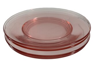 Vintage Set of 4 Pale Pink Glass 7.5&quot; Luncheon Salad Plates Unmarked Tea Party