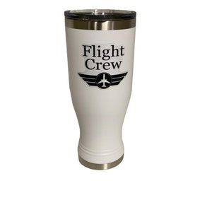 Flight Crew Pilsner, White, 20 Ounce, Powder Coated, Clear Decal