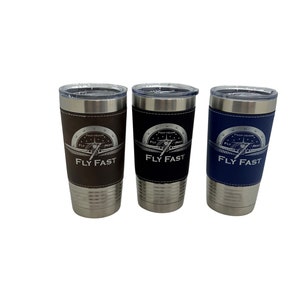 Engraved Leather Aviation Tumbler: Pilot Gift, Airplane Mug