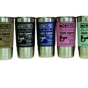 Engraved Leather Airline Gate Agent Tumbler: Funny Travel Mug