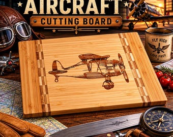 Vintage Airplane,  Aviation Theme,  Bamboo Cutting Board, For Pilots and Flight Attendants