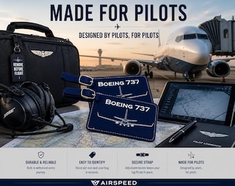 Boeing 737 Luggage Tag, B737 Bag Tag for Pilots, Set of Two