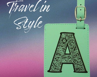 Personalized Leather Luggage Tag: Monogram Initial Travel Accessory