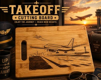 Airplane Bamboo Cutting Board: Aviation Gift for Pilots & Flight Crew