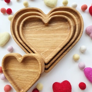Valentines day gift, wooden heart shaped trays, sensory sorting tray, jewelry tray, table decor wedding centerpiece, ring dish, snack plate