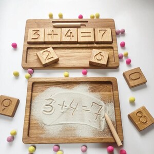 Montessori Zahlen reversibel Blöcke oder Karten mit Sandkasten, Lernmaterialien für Kinder, Geburtstagsgeschenk für Kinder, Zahlen lernen