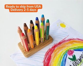 Pencil holder for Stabilo Woody 3 in 1 pencils crayon holder child gift for kids desk organizer Montessori Waldorf homeschool art supplies