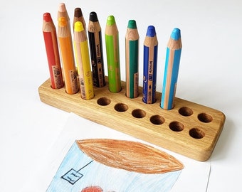 Pencil holder for Stabilo woody pencils stiftehalter wooden crayon holder gift for child desk organizer Montessori homeschool art supplies