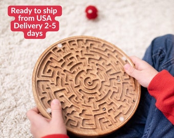 Doppelseitiges Holzlabyrinth-Labyrinth-Spiel Lernspielzeug Geschenk für ihn für sie Geschenk für Papa für Mama für Kinder Kind Kleinkind Marmor-Spielspielzeug