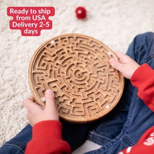 Double-sided Wooden Labyrinth Maze Game Educational Toys Gift for him for her Gift for Dad for Mom for kids child toddler Marble Game Toy