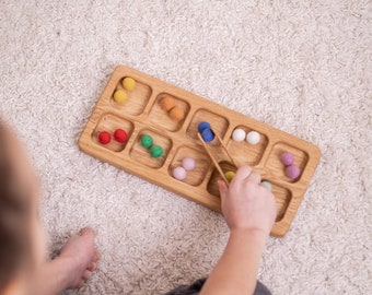 Montessori Wooden Tray with dividers Tinker Tray Sorting Partition Box Tray Sorting Box Activity Supplies for ages 4+