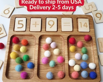 Montessori math board 1-20 with trays and numbers cards birthday gift for kids, learning numbers and counting Learning and school homeschool