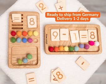 Lernen und Schule, Montessori Mathe Tafel mit Wendekarten 1-10, Geburtstagsgeschenk für Kinder, Vorschule, Homeschool Materialien, Geschenk