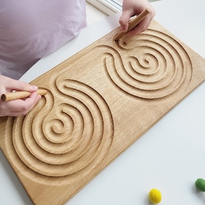 Tracing reversible board, finger labyrinth, learning toy, wooden maze, prewriting, balance board learning and school, birthday gift for kid