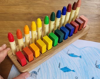 Waldorf Crayon Holder for Stockmar 12 Blocks & 12 Sticks Wooden Crayon Organizer Montessori Desk School Gift for Kids CRAYONS NOT INCLUDED