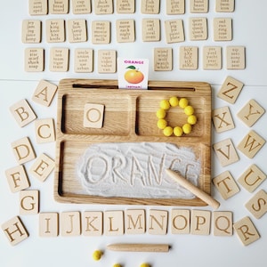 Materiales Montessori, leer, escribir, crear bandeja de arena con tarjetas de letras, materiales de educación en el hogar, educativos, aprendizaje, regalo de cumpleaños preescolar