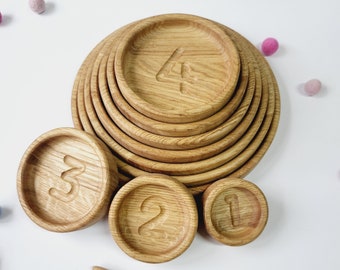 Montessori Sorting Plates or Trays with Numbers, birthday kids gift educational materials, toddler activities, preschool learning numbers