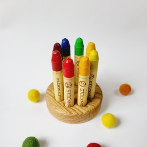 Stockmar crayon holder for 8 sticks, desk organization waldorf crayon holder, personalized gift for kids wooden holder without crayons