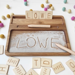 Montessori sand tray with German letters cards, Uppercase and lowercase, homeschool Montessori educational gift for kids