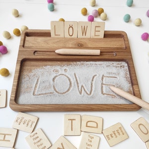 Bandeja de arena Montessori con tarjetas de letras alemanas, mayúsculas y minúsculas, regalo educativo Montessori en casa para niños