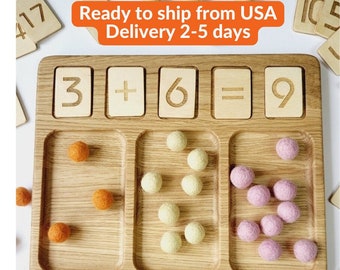 Wooden Math Board With Numbers and Symbols, Montessori Math Sets ...