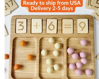 Montessori math board 1-20 with trays and numbers cards gift for kids learning numbers counting addition substaction homeschool preschool