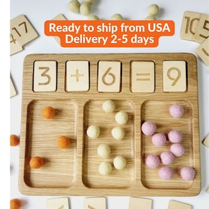 Montessori math board 1-20 with trays and numbers cards gift for kids learning numbers counting addition substaction homeschool preschool