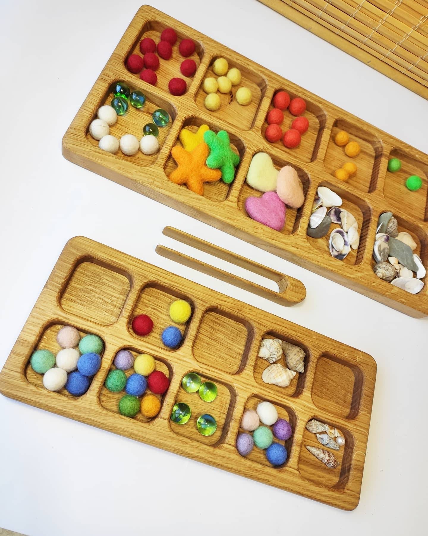 Ulanik Sorting Tray Toddler Montessori Toys for 3 Year Old + Kids Wooden  Montessori Tray for Preschool Learning Color Sorting and Counting — 12