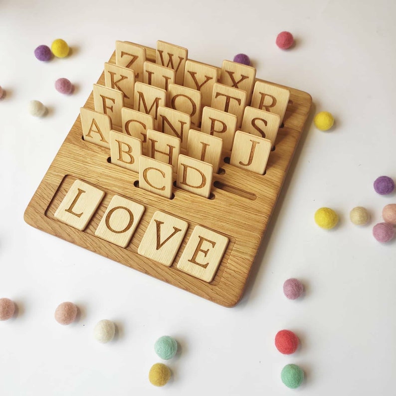 English Alphabet Reversible Wooden Board With Uppercase Etsy