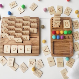Coffret cadeau apprentissage et école tableau de mathématiques Montessori 1-10 et tableau alphabet avec lettres minuscules cartes réversibles cadeau d'apprentissage