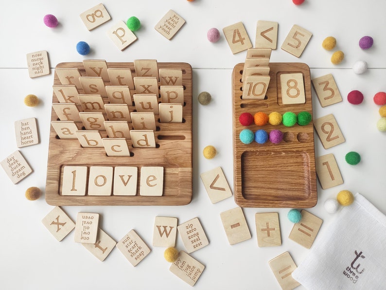 Gift box Learning and School Montessori Math Board 1-10 and Alphabet board with letters lowercase reversible cards learning gift image 1