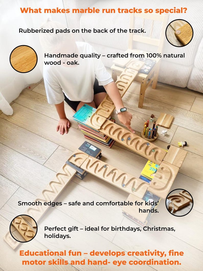 Kids Gift Wooden Marble Run Race Marble Machine Winding Track Set ...