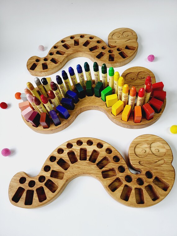 Wooden Crayon Holder - 8 Sticks and 8 Blocks