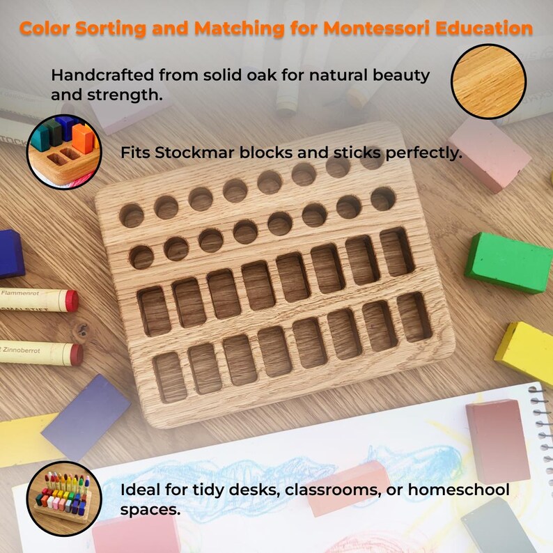 Stockmar crayon holder for sticks and blocks, waldorf crayon holder, gift for kids, desk organizer holder without crayons gifts organization image 15