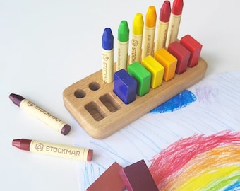 Waldorf crayon holder for Stockmar 8 blocks and 8 sticks rectangular shape desk organizer gift kids teacher Waldorf kindergarten school